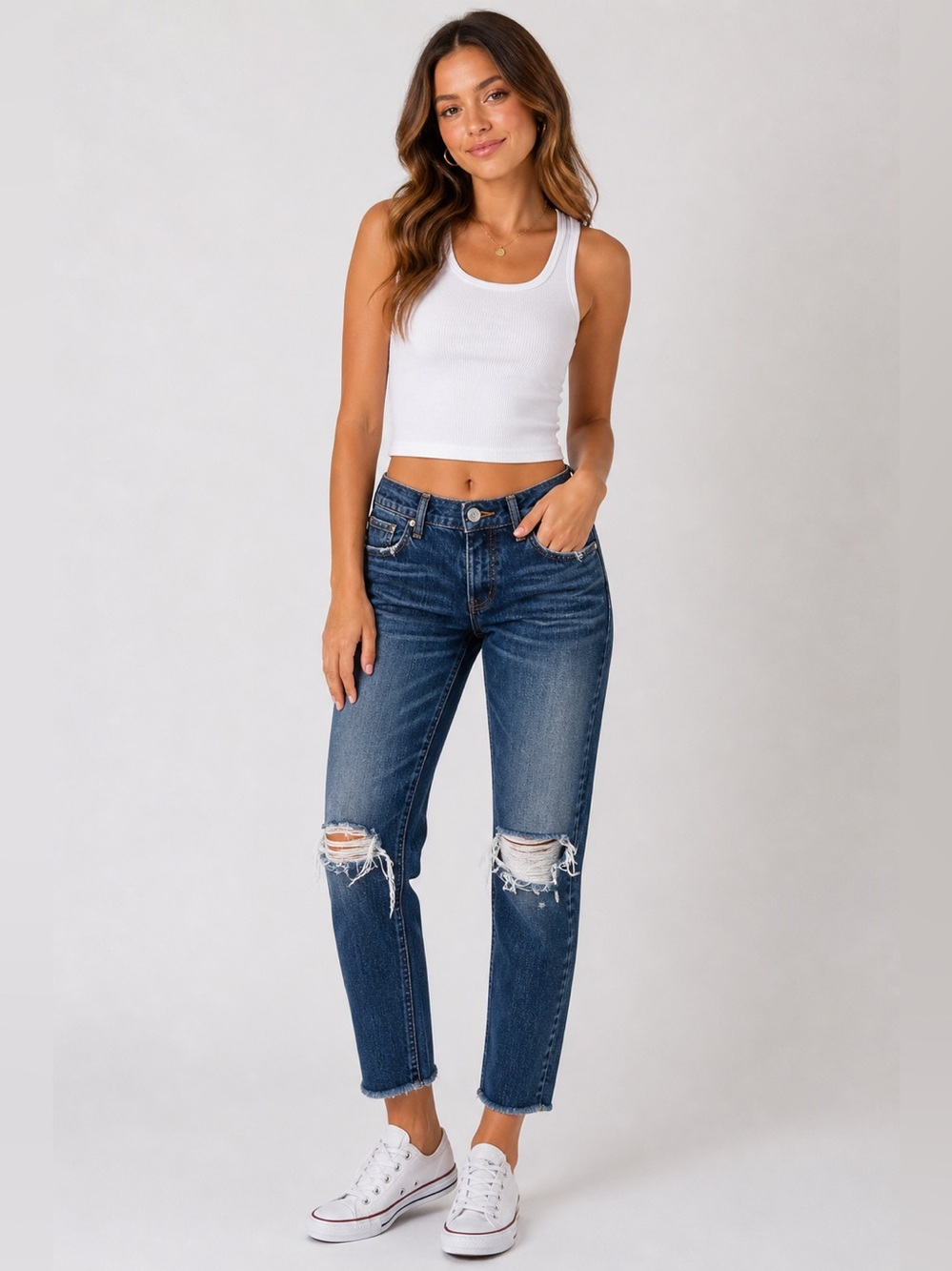 Moussy Vintage Japan Distressed Ripped Boyfriend Jeans‎ Blue Denim Size 27